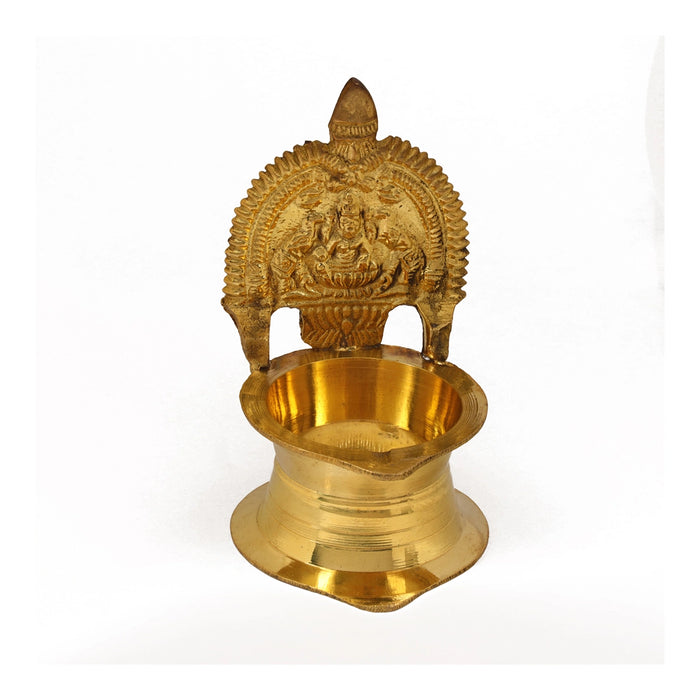 Kamakshi Deepam - 4 X 2.5 Inches | Brass Lamp/ Gold Polish Kamatchi Vilakku For Aarti And Pooja - Deity Lamps