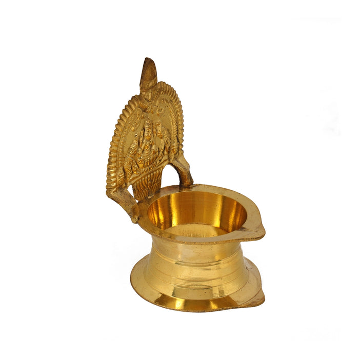 Kamakshi Deepam - 4 X 2.5 Inches | Brass Lamp/ Gold Polish Kamatchi Vilakku For Aarti And Pooja - Deity Lamps