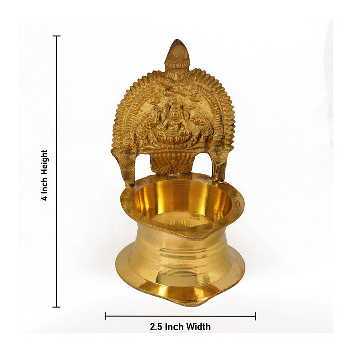 Kamakshi Deepam - 4 X 2.5 Inches | Brass Lamp/ Gold Polish Kamatchi Vilakku For Aarti And Pooja - Deity Lamps