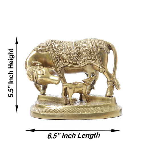 Kamadhenu Statue - 5.5 Inches | Brass Idol/ Cow and Calf Idol/ Kamadhenu Idol for Pooja - Table Stand Accessories