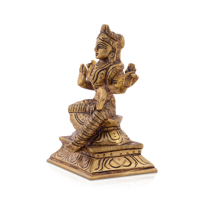 Bala Tripura Sundari Idol - 4.75 x 3 Inches | Antique Brass Idol/ Balambigai Statue for Pooja/ 620 Gms Approx - Brass Murties