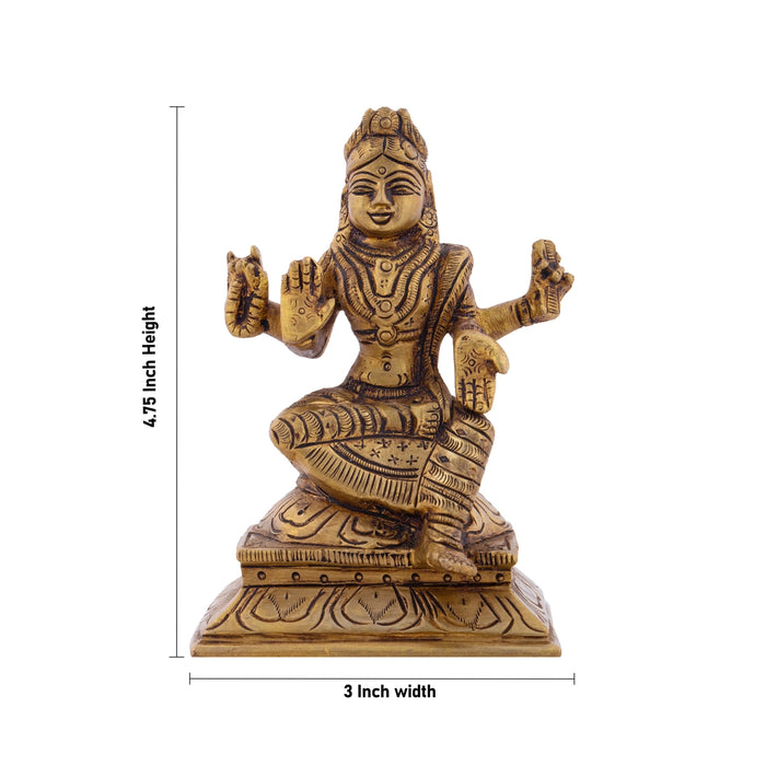 Bala Tripura Sundari Idol - 4.75 x 3 Inches | Antique Brass Idol/ Balambigai Statue for Pooja/ 620 Gms Approx - Brass Murties