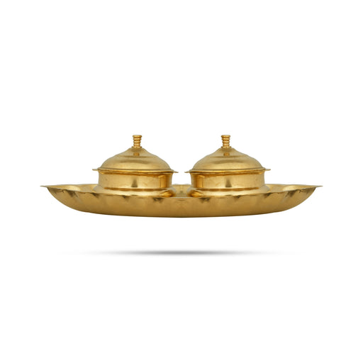 Kumkum Box With Plate - 2.5 x 7 Inches | Brass Kumkum Bharani/ 2 Sindoor Pot for Home - Sindoor Box