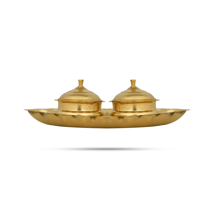 Kumkum Box With Plate - 2.5 x 7 Inches | Brass Kumkum Bharani/ 2 Sindoor Pot for Home - Sindoor Box