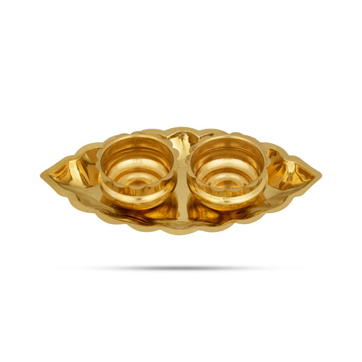 Kumkum Box With Plate - 2.5 x 7 Inches | Brass Kumkum Bharani/ 2 Sindoor Pot for Home - Sindoor Box