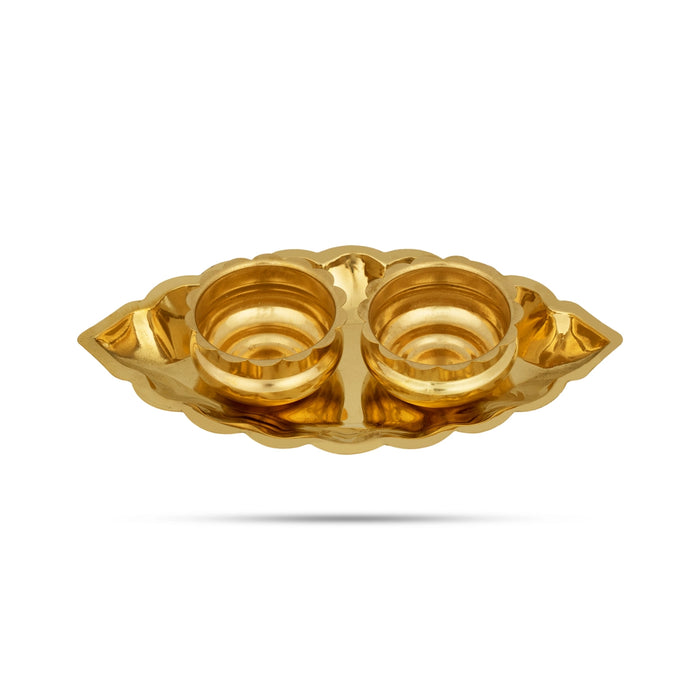 Kumkum Box With Plate - 2.5 x 7 Inches | Brass Kumkum Bharani/ 2 Sindoor Pot for Home - Sindoor Box