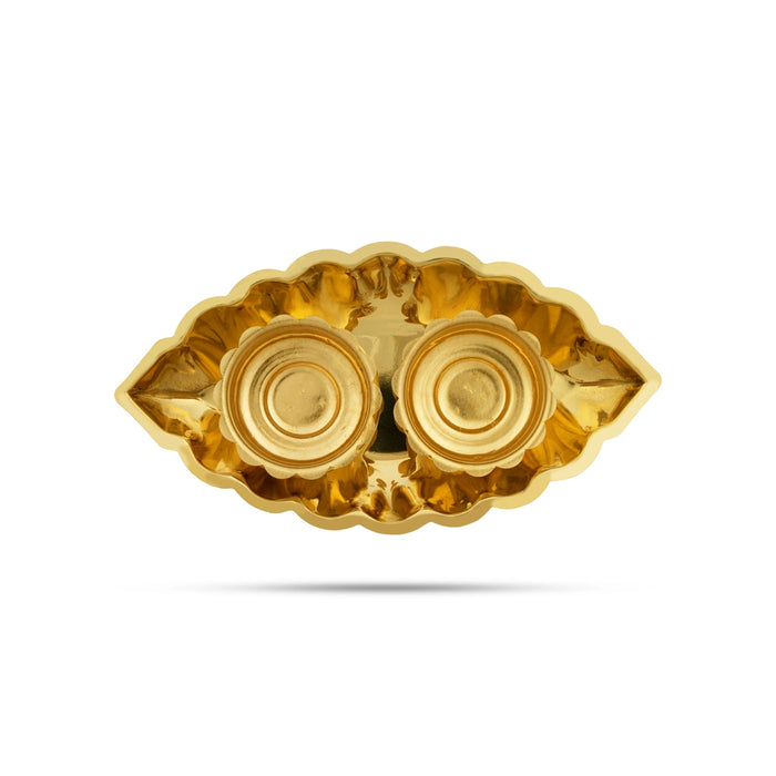 Kumkum Box With Plate - 2.5 x 7 Inches | Brass Kumkum Bharani/ 2 Sindoor Pot for Home - Sindoor Box