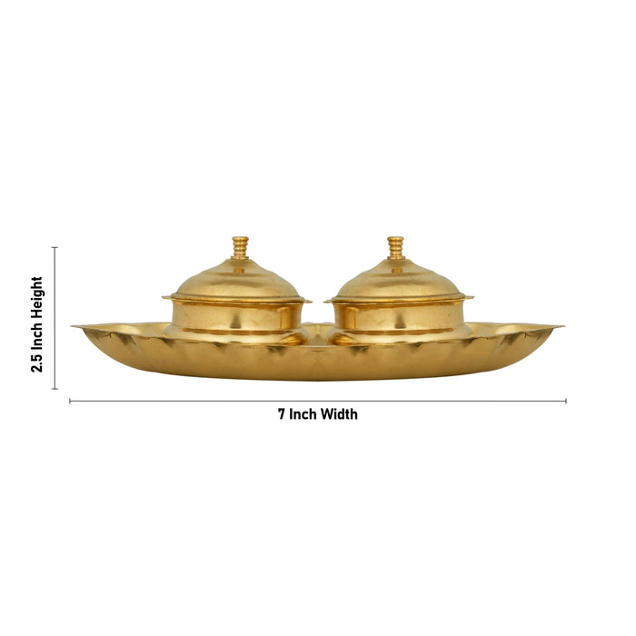 Kumkum Box With Plate - 2.5 x 7 Inches | Brass Kumkum Bharani/ 2 Sindoor Pot for Home - Sindoor Box