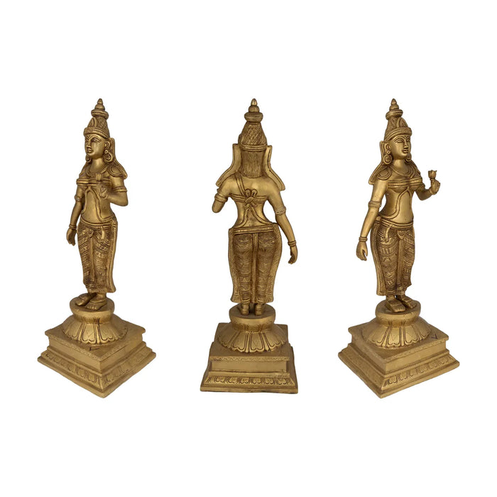 Perumal Sridevi Bhudevi Murti - 23.5 x 10.5 Inches |Antique Brass Idol/ Perumal with Sridevi Bhudevi Statue For Pooja - Brass Murties