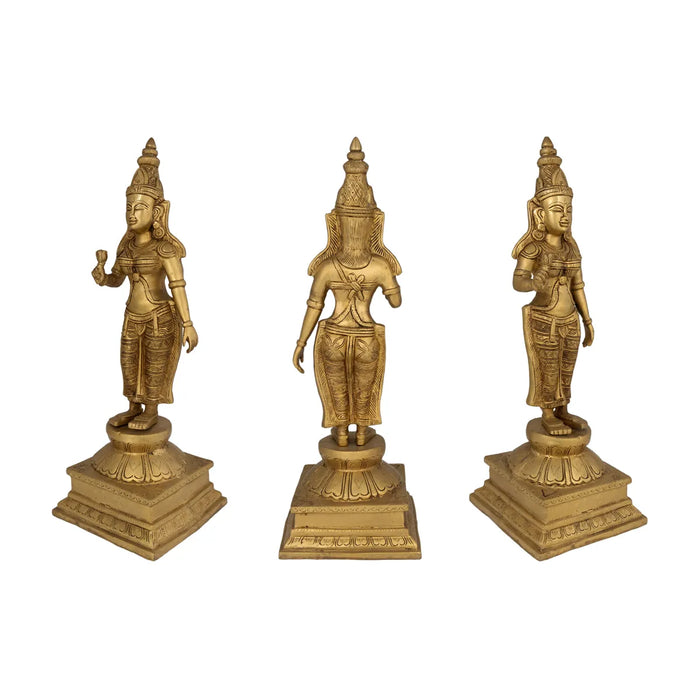 Perumal Sridevi Bhudevi Murti - 23.5 x 10.5 Inches |Antique Brass Idol/ Perumal with Sridevi Bhudevi Statue For Pooja - Brass Murties