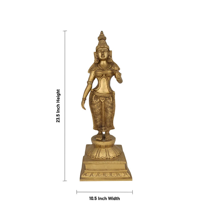 Perumal Sridevi Bhudevi Murti - 23.5 x 10.5 Inches |Antique Brass Idol/ Perumal with Sridevi Bhudevi Statue For Pooja - Brass Murties