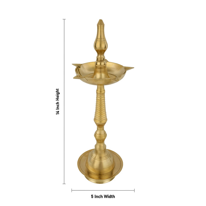 Kerala Fancy Lamp - 14 x 5 Inches | Brass 5 Face Panchmukh Deep/ Brass Lamp for Pooja