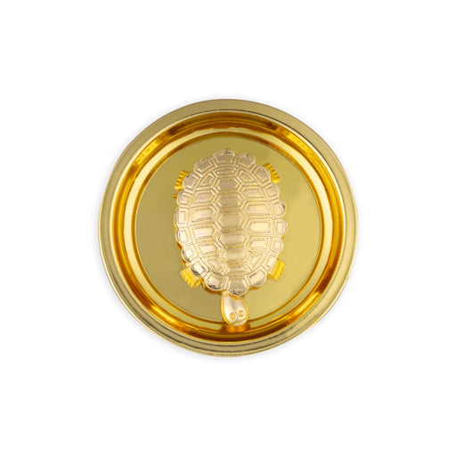 Tortoise Statue With Plate - 2.5 Inches | Gold Polish Tortoise Idol/ Tortoise Sculpture for Good Luck & Gifting - Table Stand Accessories