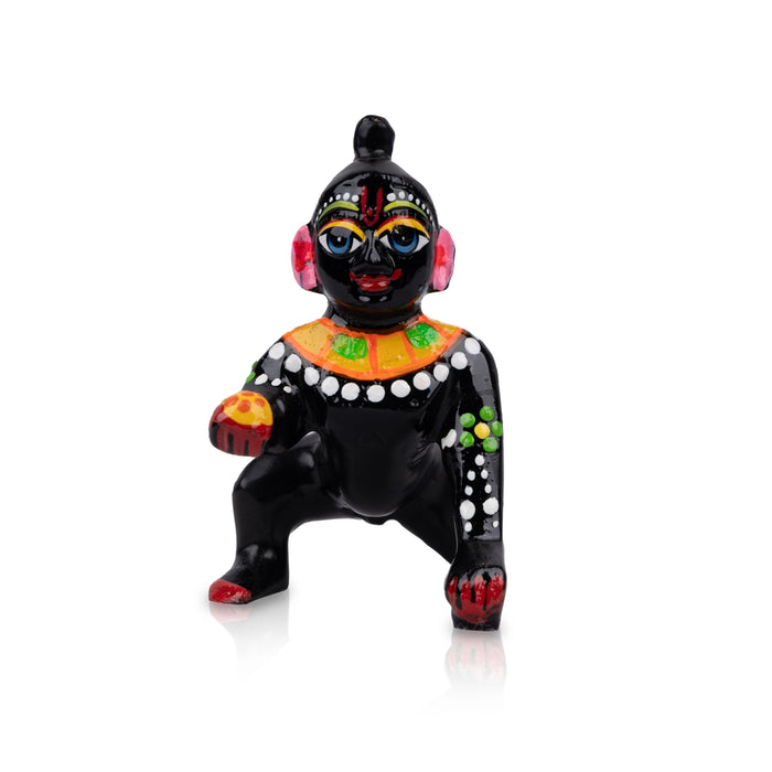 Crawling Krishna Murti - 4 x 3 Inches | Antique Brass Idol/ Painted Krishna Idol for Pooja - Brass Murties