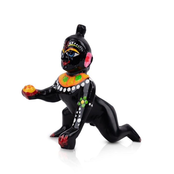 Crawling Krishna Murti - 4 x 3 Inches | Antique Brass Idol/ Painted Krishna Idol for Pooja - Brass Murties