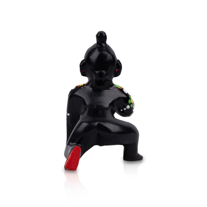 Crawling Krishna Murti - 4 x 3 Inches | Antique Brass Idol/ Painted Krishna Idol for Pooja - Brass Murties