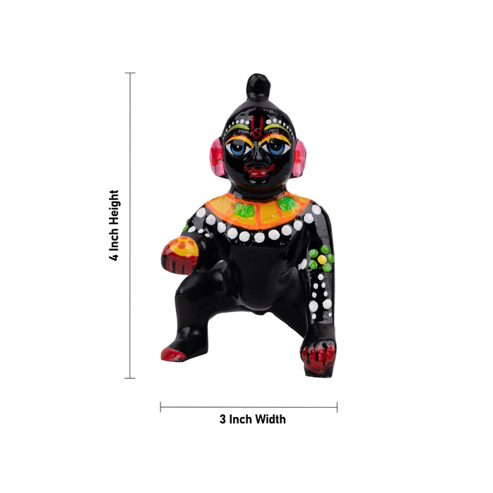 Crawling Krishna Murti - 4 x 3 Inches | Antique Brass Idol/ Painted Krishna Idol for Pooja - Brass Murties