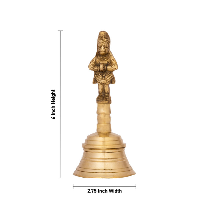 Brass Hand Bell - 6 x 2.75 Inches | Pooja Bell / Hanuman Handle Ghanti for Home & Pooja