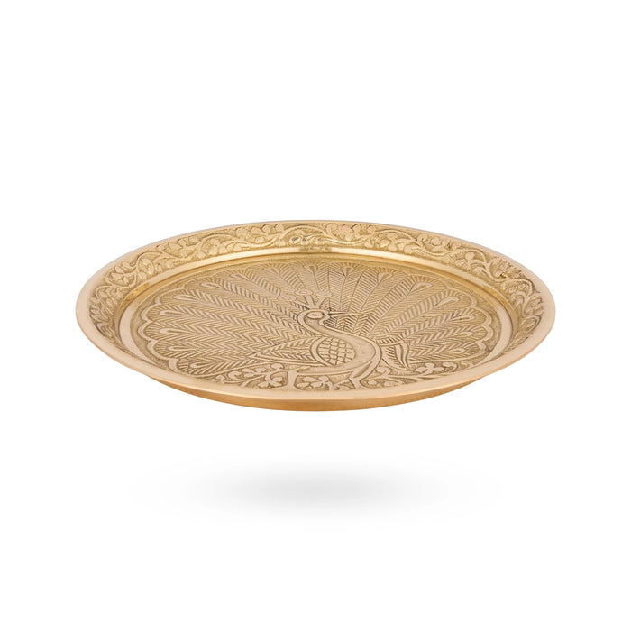 Pin Tray - 6 Inches | Brass Plate / Peacock Design Plate / Pooja Asan For Pooja & Deity