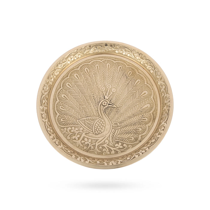 Pin Tray - 6 Inches | Brass Plate / Peacock Design Plate / Pooja Asan For Pooja & Deity