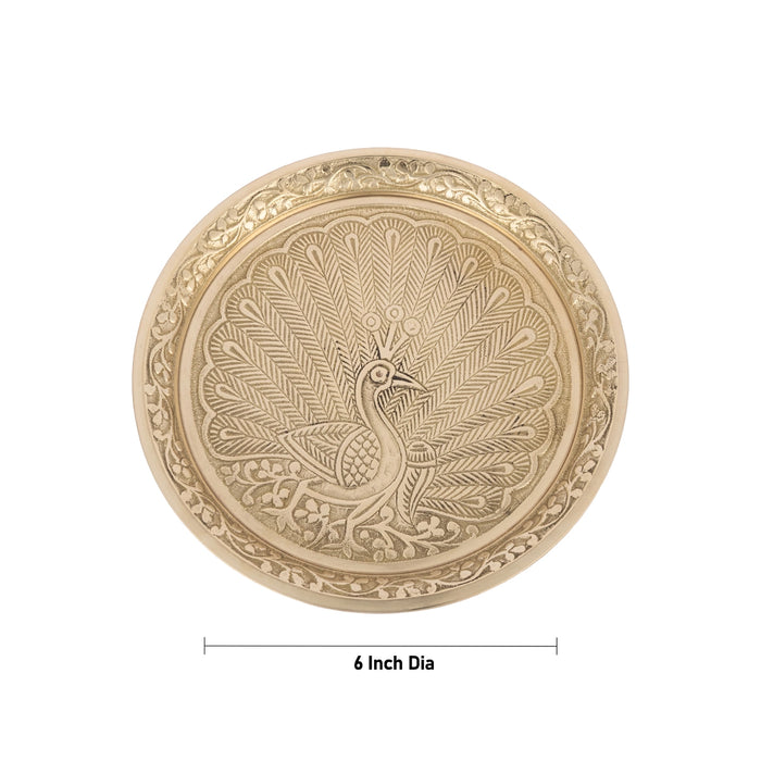 Pin Tray - 6 Inches | Brass Plate / Peacock Design Plate / Pooja Asan For Pooja & Deity