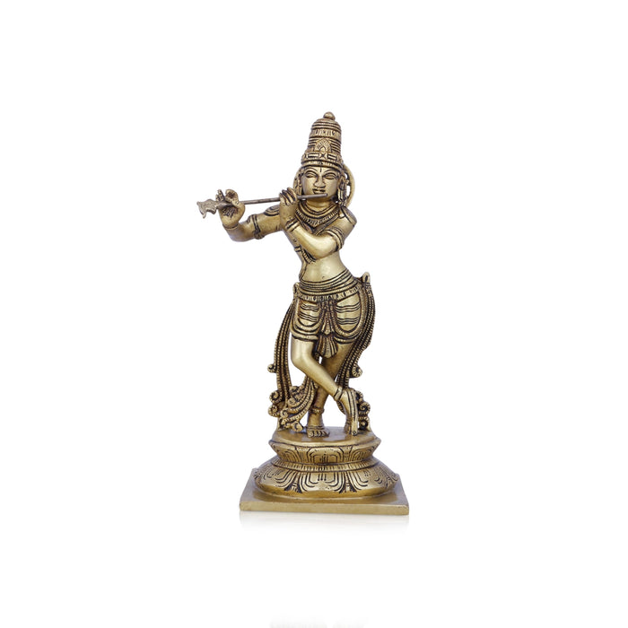 Krishna Murti - 10 x 4.5 Inches | Krishna Statue/ Antique Brass Idol/ Standing Krishna Idol for Pooja/ 2.030 Kgs