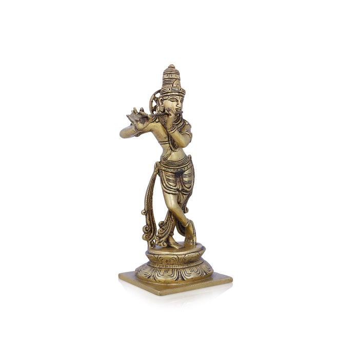 Krishna Murti - 10 x 4.5 Inches | Krishna Statue/ Antique Brass Idol/ Standing Krishna Idol for Pooja/ 2.030 Kgs