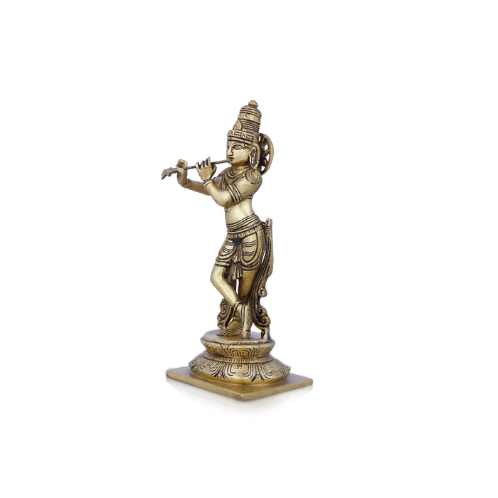 Krishna Murti - 10 x 4.5 Inches | Krishna Statue/ Antique Brass Idol/ Standing Krishna Idol for Pooja/ 2.030 Kgs