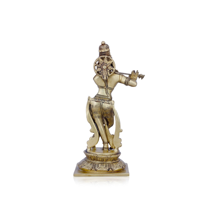 Krishna Murti - 10 x 4.5 Inches | Krishna Statue/ Antique Brass Idol/ Standing Krishna Idol for Pooja/ 2.030 Kgs