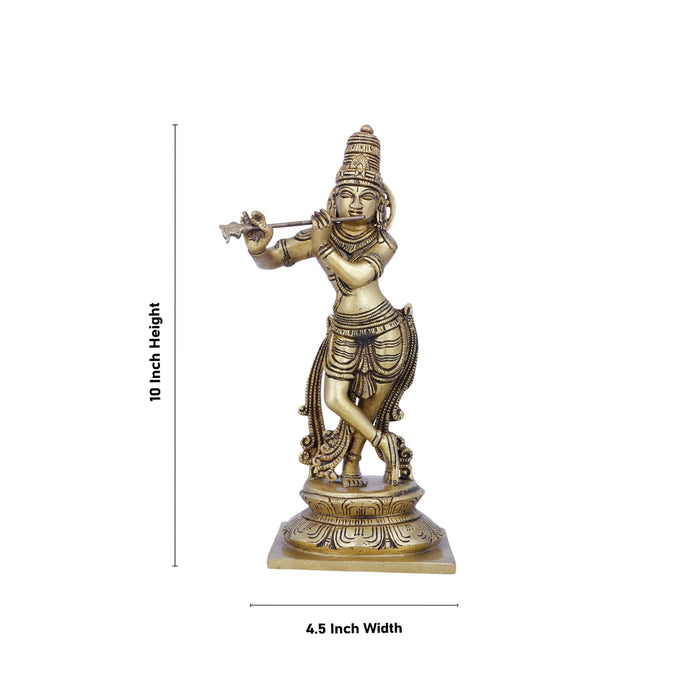 Krishna Murti - 10 x 4.5 Inches | Krishna Statue/ Antique Brass Idol/ Standing Krishna Idol for Pooja/ 2.030 Kgs