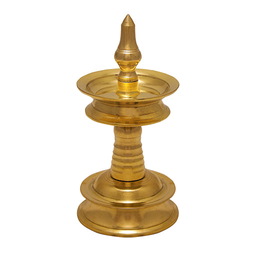 Kerala Vilakku - 6 Inches 340 Gms | 5 Face Nilavilakku/ Brass Kerala Lamp for Pooja - Kerala Vilakku