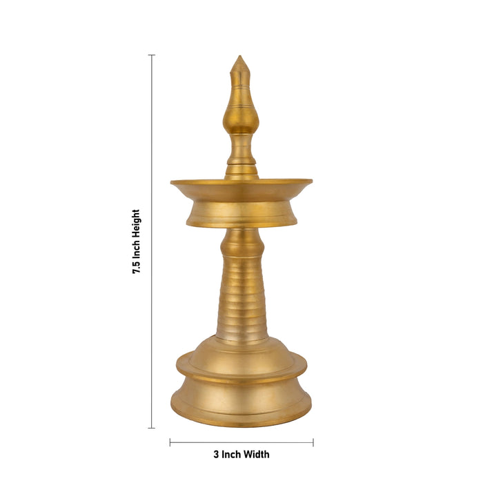 Kerala Round Lamp - 7.5 x 3 Inches | Brass Deepam / Kuthu Vilakku / Kerala Kuthuvilakku For home & Pooja