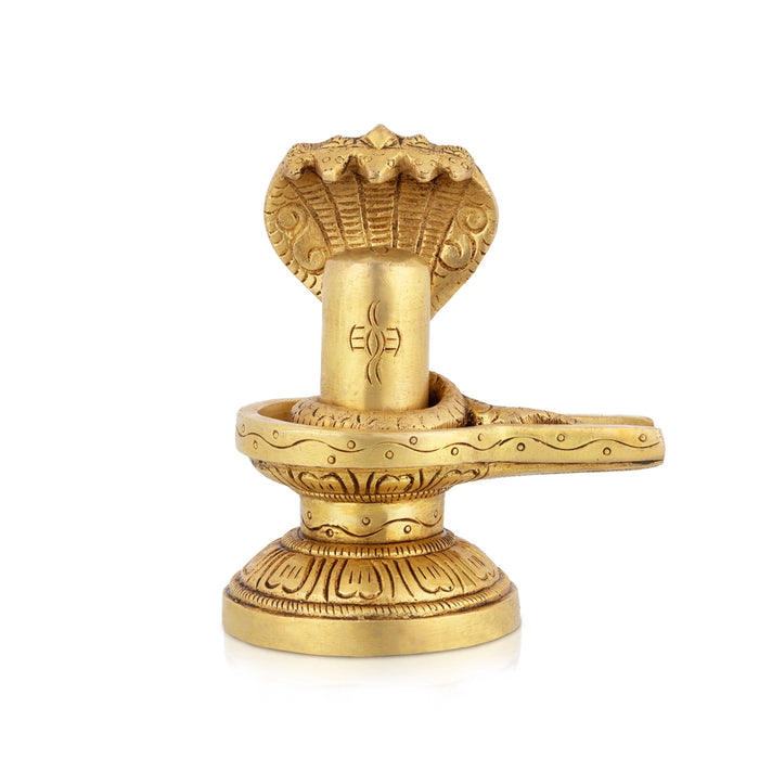 Shivalingam With Nagam Murti - 4.5 x 3.5 Inches | Brass Idol / Shiv Ling With Naag Statue For Pooja