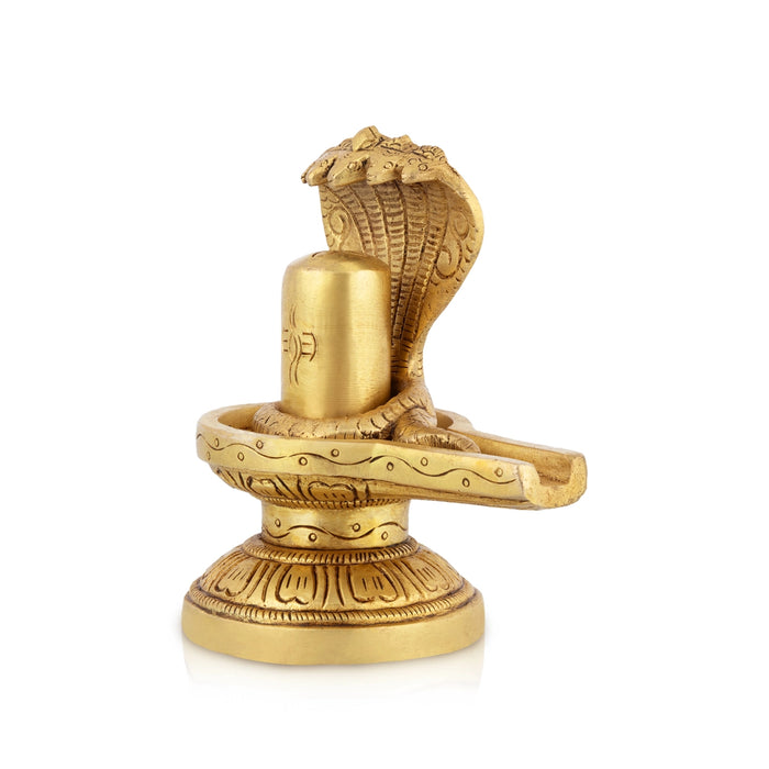 Shivalingam With Nagam Murti - 4.5 x 3.5 Inches | Brass Idol / Shiv Ling With Naag Statue For Pooja