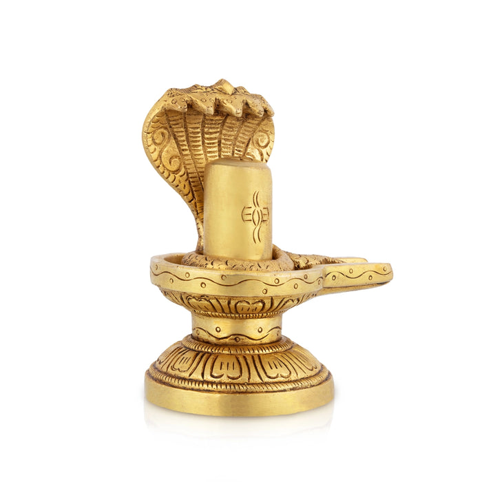 Shivalingam With Nagam Murti - 4.5 x 3.5 Inches | Brass Idol / Shiv Ling With Naag Statue For Pooja
