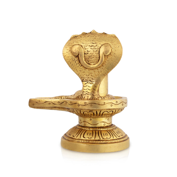 Shivalingam With Nagam Murti - 4.5 x 3.5 Inches | Brass Idol / Shiv Ling With Naag Statue For Pooja