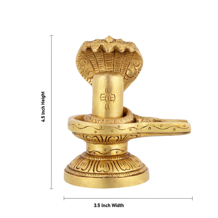 Shivalingam With Nagam Murti - 4.5 x 3.5 Inches | Brass Idol / Shiv Ling With Naag Statue For Pooja