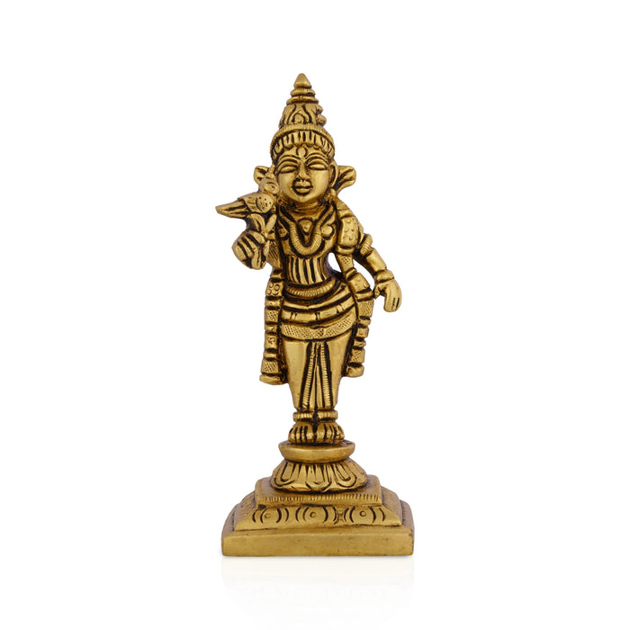 Meenakshi Standing On Base Murti- 4.75 x 1.25 Inches | Antique Brass Statue/ Meenatchi Amman Idol For Home & Pooja