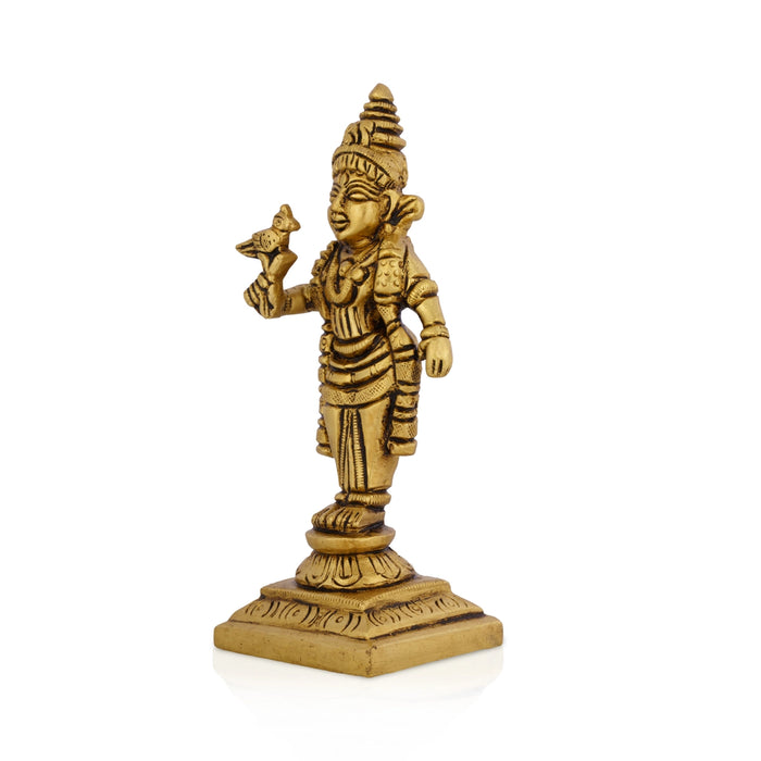 Meenakshi Standing On Base Murti- 4.75 x 1.25 Inches | Antique Brass Statue/ Meenatchi Amman Idol For Home & Pooja