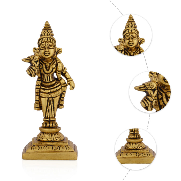 Meenakshi Standing On Base Murti- 4.75 x 1.25 Inches | Antique Brass Statue/ Meenatchi Amman Idol For Home & Pooja