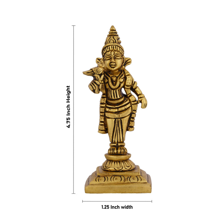 Meenakshi Standing On Base Murti- 4.75 x 1.25 Inches | Antique Brass Statue/ Meenatchi Amman Idol For Home & Pooja