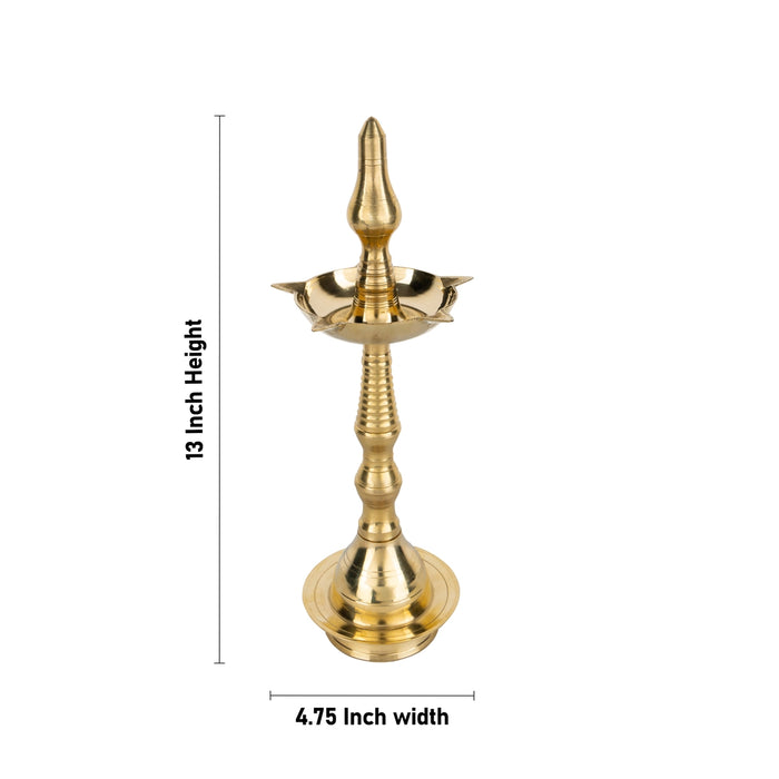 Kerala Vilakku - 13 x 4.75 Inches | Brass Lamp/ 5 Face Kerala Kuthu Vilakku/ Kerala Deepam for Pooja - Kerala Vilakku