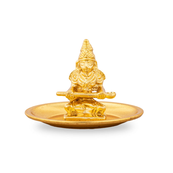 Annapurna Devi With Gold Polish Plate - 2 x 2.5 Inches | Metal Annapoorani Statue for Pooja/ 40 Gms Approx - Gold Polish Murties