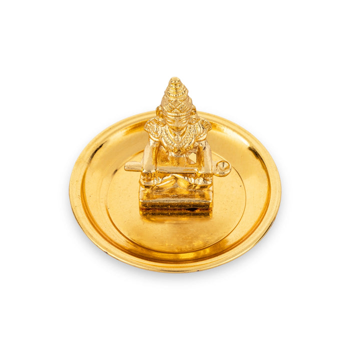 Annapurna Devi With Gold Polish Plate - 2 x 2.5 Inches | Metal Annapoorani Statue for Pooja/ 40 Gms Approx - Gold Polish Murties