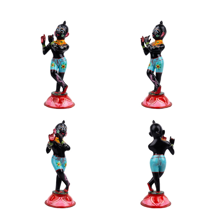 Radha Krishna Murti Standing On Base Pair - 12.5 x 4.5 Inches |Antique Brass Idol/ Painted Radha Krishna Idol - Brass Murties