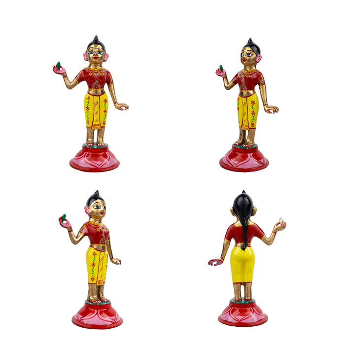 Radha Krishna Murti Standing On Base Pair - 12.5 x 4.5 Inches |Antique Brass Idol/ Painted Radha Krishna Idol - Brass Murties