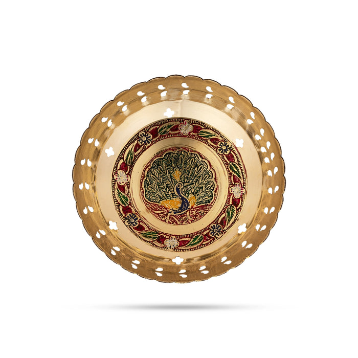 Brass Bowl With Base - 2 x 6.5 Inches | Brass Katora/ Pooja Bowl/ Pooja Cup/ Coloured Puja Bowl for Home - Bowls