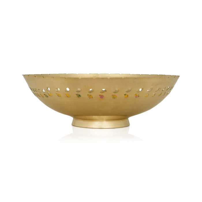Brass Bowl With Base - 2.5 x 7.5 Inches | Coloured Brass Cup/ Peacock Design Pooja Bowl for Home - Bowls
