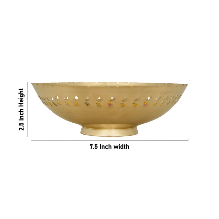 Brass Bowl With Base - 2.5 x 7.5 Inches | Coloured Brass Cup/ Peacock Design Pooja Bowl for Home - Bowls