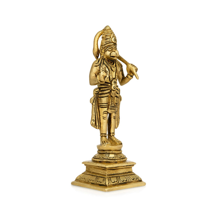 Anjaneya Statue Standing On Base - 7 x 2 Inches | Antique Brass Idol/ Ashirwad Hanuman Statue for Pooja - Brass Murties